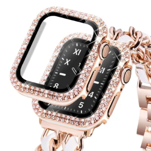 bling diamond apple watch case for series 3 4 5 6 se 7 8 45/41/40/44/38/42mm +glass