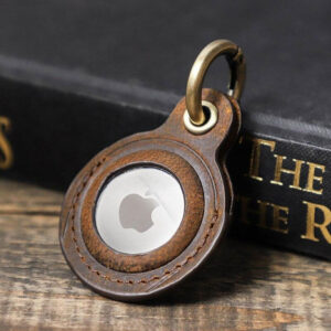 classic vintage retro leather key fob case for apple airtag location device with keyring