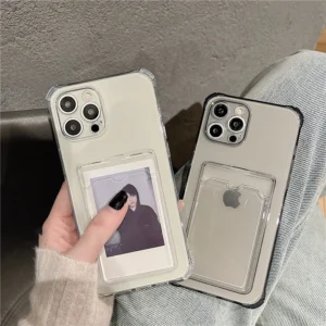 transparent card slot bag holder case for iphone 15 14 13 11 12 pro max mini xs xr se 7 8 plus clear shockproof soft wallet cover