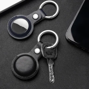 leather key fob keyring case for apple airtag locating device protective leather shell enclosure