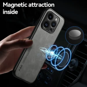 luxury magnetic leather case for iphone 15 14 13 12 11 pro max mini xr xs x 8 7 plus se 14pro magsafe cover support car holder