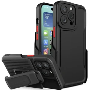 rugged bumper hybrid armor case for iphone 14 plus 13 12 11 pro max with belt clip kickstand