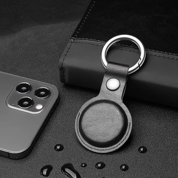 leather key fob keyring case for apple airtag locating device protective leather shell enclosure