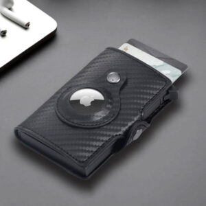 luxury pu leather wallet card holder case for apple airtags tracking device cash & cards