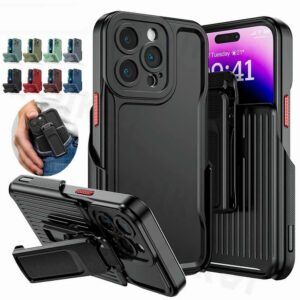 rugged bumper hybrid armor case for iphone 14 plus 13 12 11 pro max with belt clip kickstand